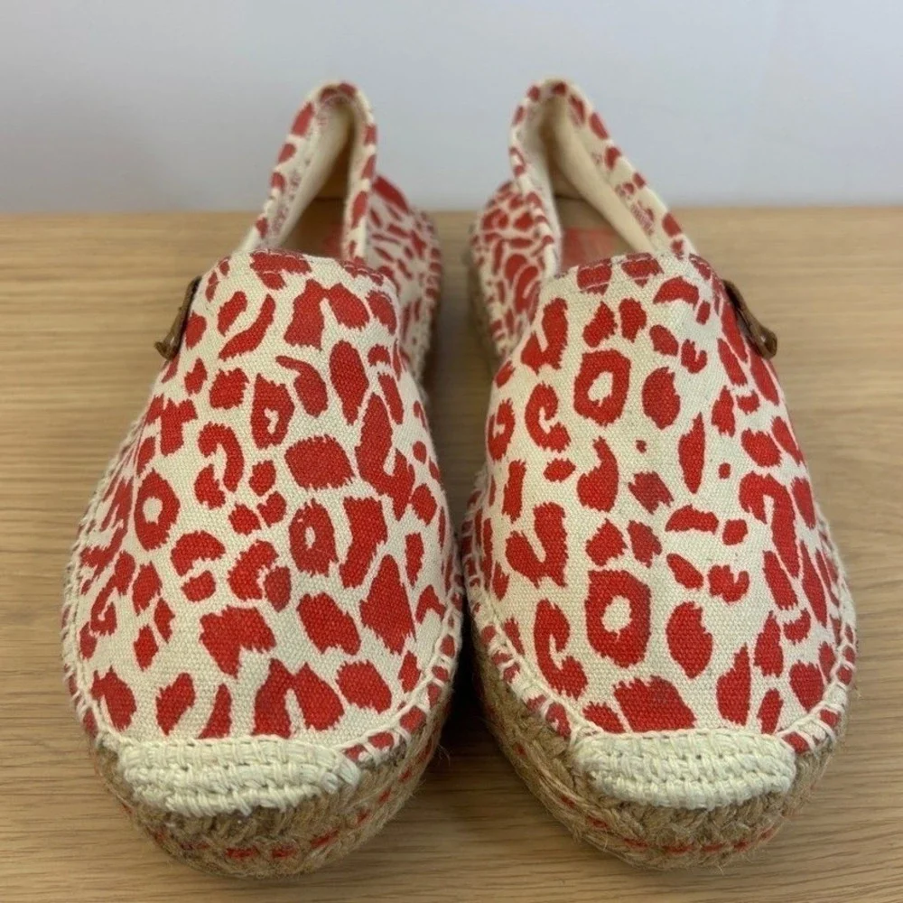 Coolway Leopard Print Espadrille Flats Size 10.5 Red Animal‎ Print Slip On Shoes